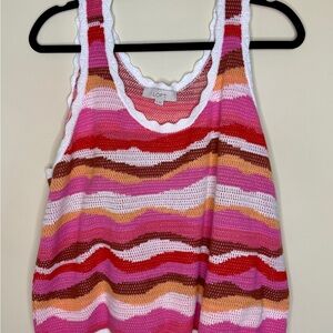LOFT Multicolor Striped Crochet Tank Top - Pink, Red, White, Brown